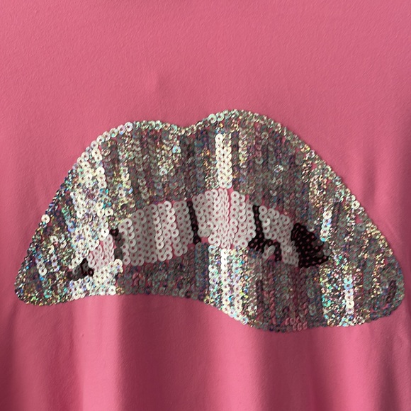 Mentally Exhausted Pink Hoodie with Sparkly Sequin Lips - Picture 2 of 5